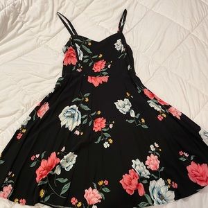 Black and Floral skater Dress - Medium